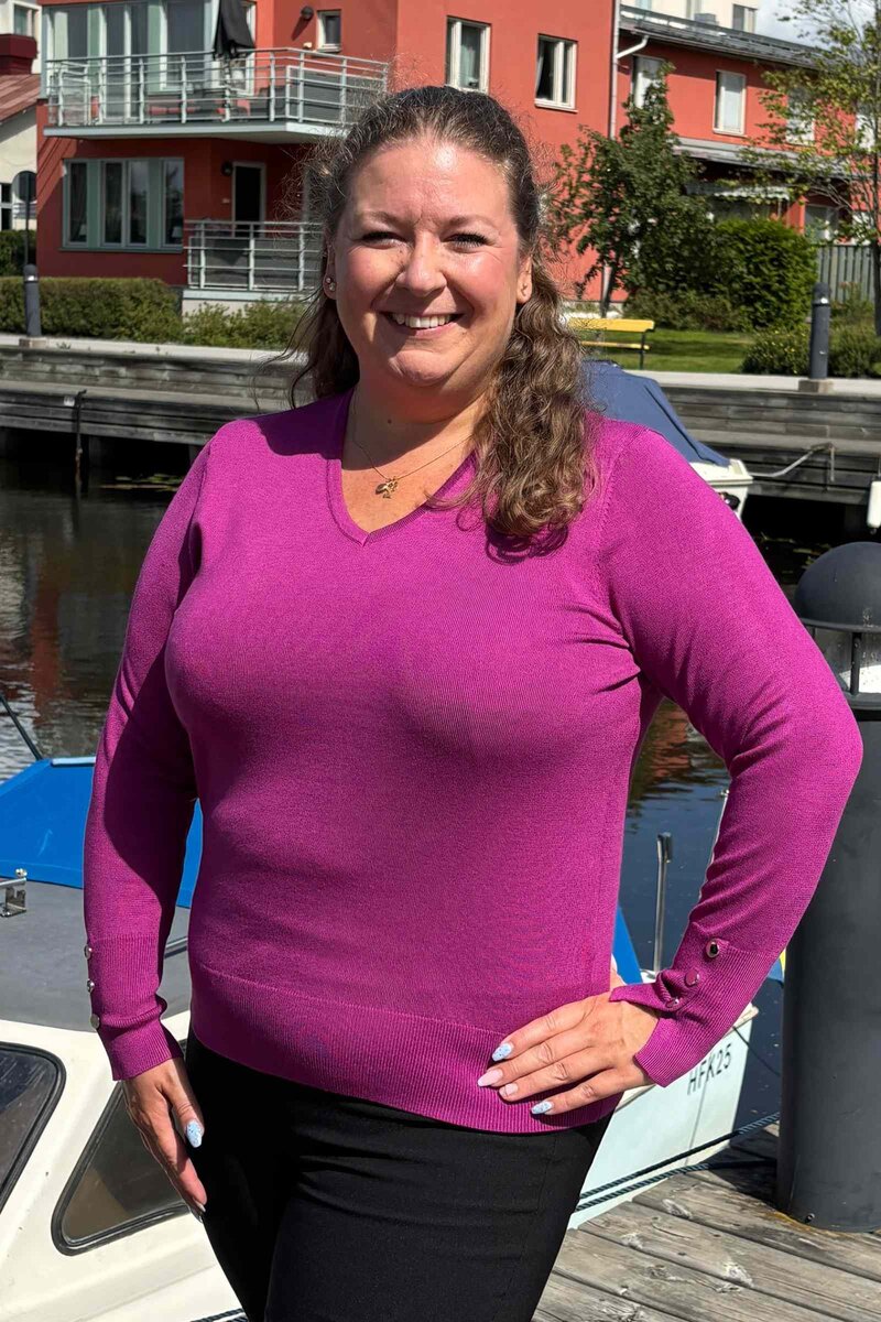 Carrie V-ringad Pullover Dam Pink Micha