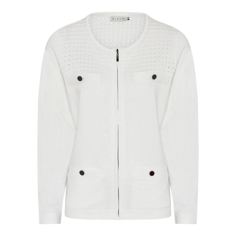 Nyla Rundhalsad Cardigan Dam Offwhite Micha