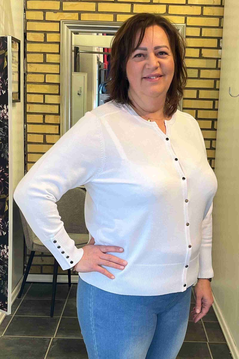 Tinka Rundhalsad Cardigan Dam Bright White Micha