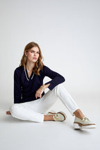 Vilma V-ringad Pullover Dam Navy Micha