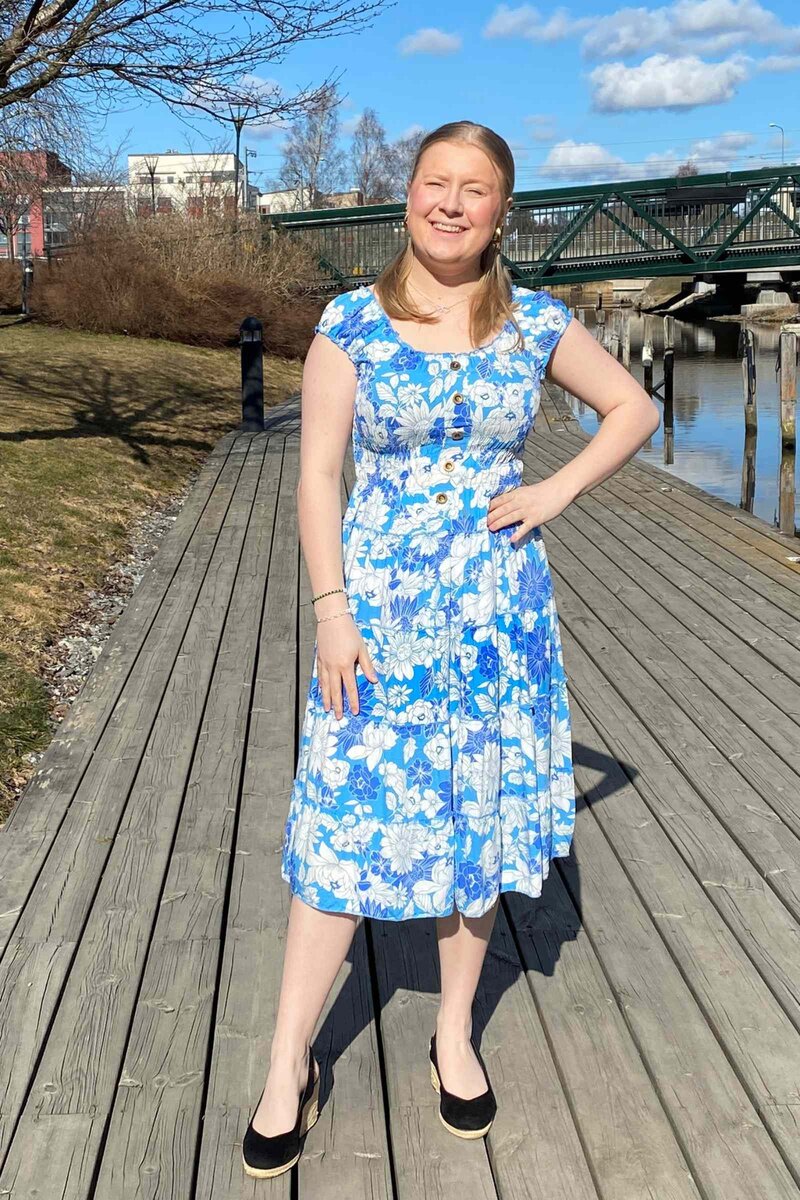 Miss Lady Arya Patterned Dress Women Blue DH Fashion