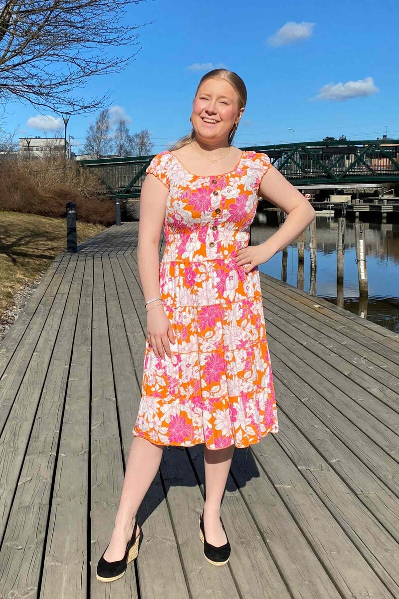 Miss Lady Arya Patterned Dress Women Orange DH Fashion