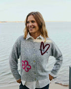 Nomas Cardigan Women Medium Grey Mel W Fuchsia Purple | Smilebutiken - Freequent