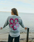 Nomas Cardigan Women Medium Grey Mel W Fuchsia Purple | Smilebutiken - Freequent