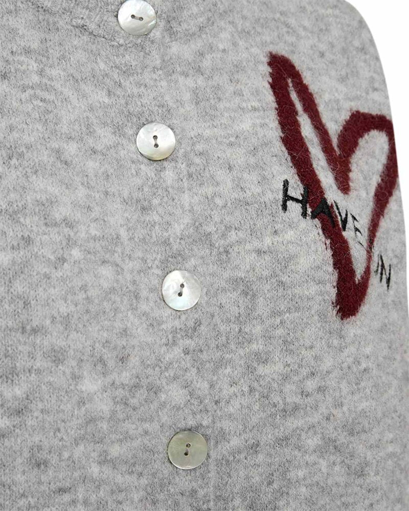 Nomas Cardigan Women Medium Grey Mel W Fuchsia Purple | Smilebutiken - Freequent