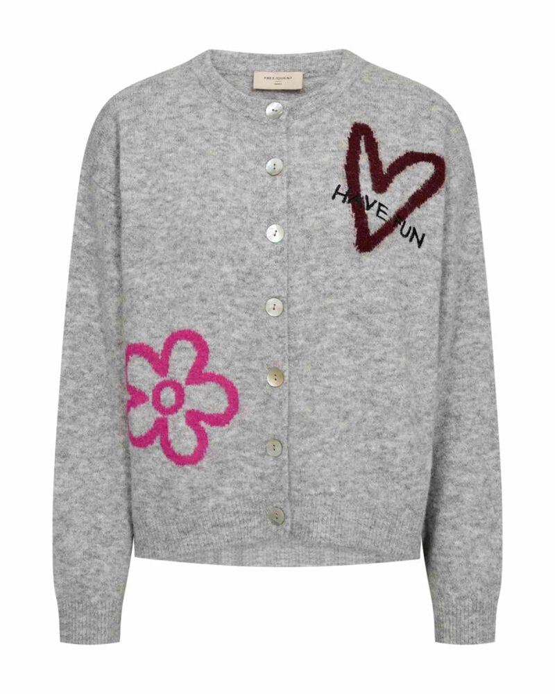 Nomas Cardigan Women Medium Grey Mel W Fuchsia Purple | Smilebutiken - Freequent