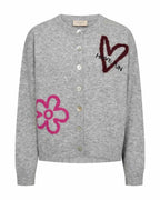 Nomas Cardigan Women Medium Grey Mel W Fuchsia Purple | Smilebutiken - Freequent