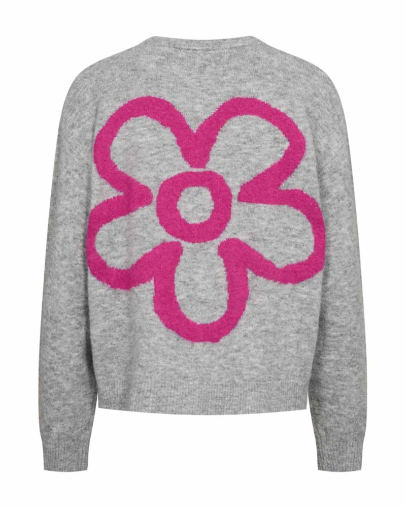 Nomas Cardigan Women Medium Grey Mel W Fuchsia Purple | Smilebutiken - Freequent