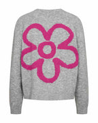 Nomas Cardigan Women Medium Grey Mel W Fuchsia Purple | Smilebutiken - Freequent