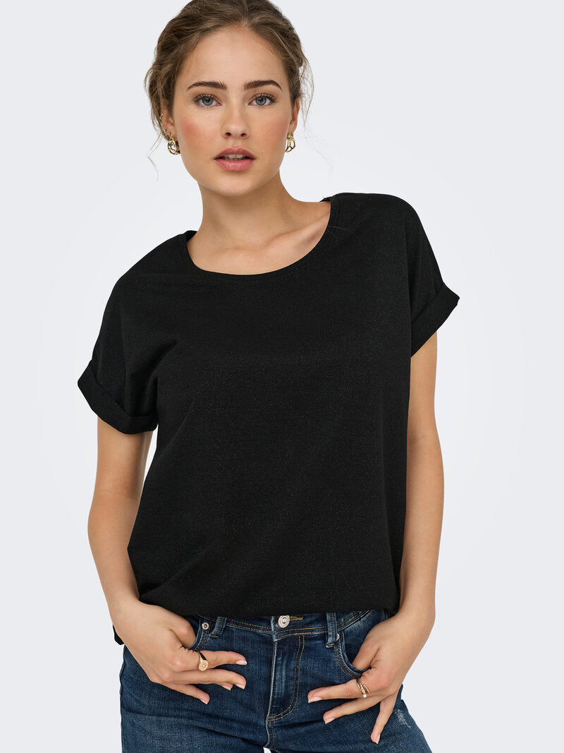 Aunt Glitter T-shirt Women Black Lurex ONLY