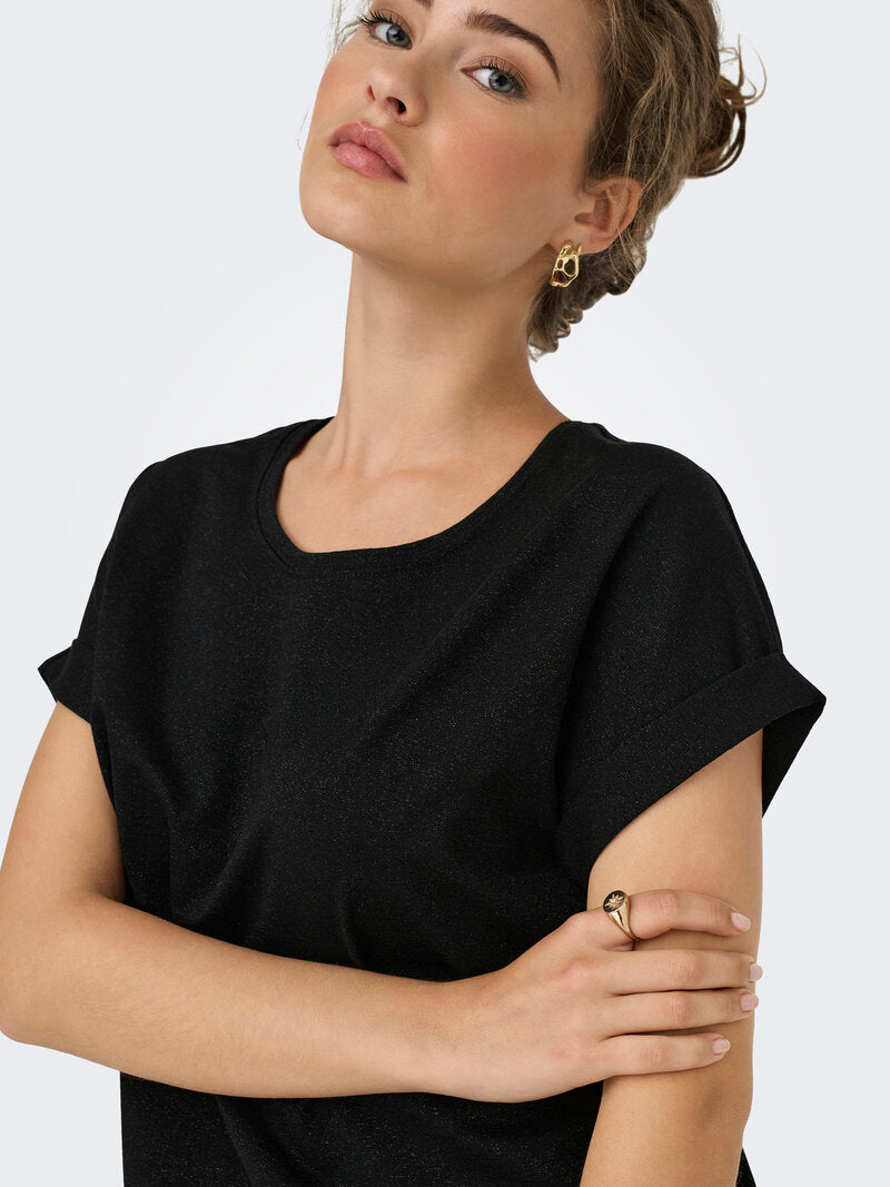 Aunt Glitter T-shirt Women Black Lurex ONLY