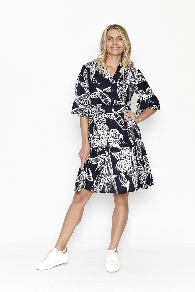 Maya V-neck Dress Women Mono Tropical Blue One Summer
