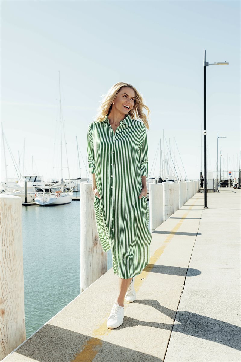 Sofia Skjortklänning 2 Dam Stripe Green One Summer