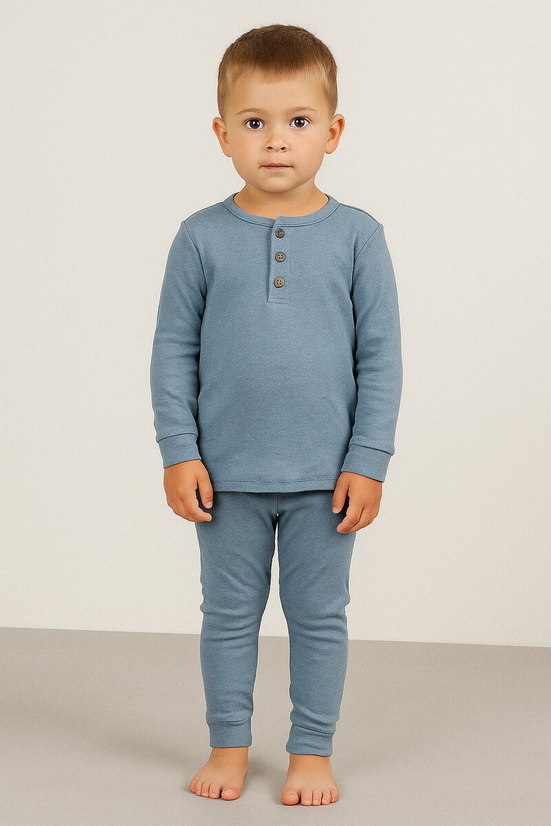 Ribbad Pyjamas Barn Light Blue Petter & Kajsa