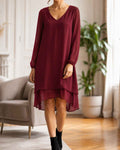 Rachel V-ringad Klänning Dam Vinröd Bordo Chica London | Smilebutiken - Caramelle Fashion