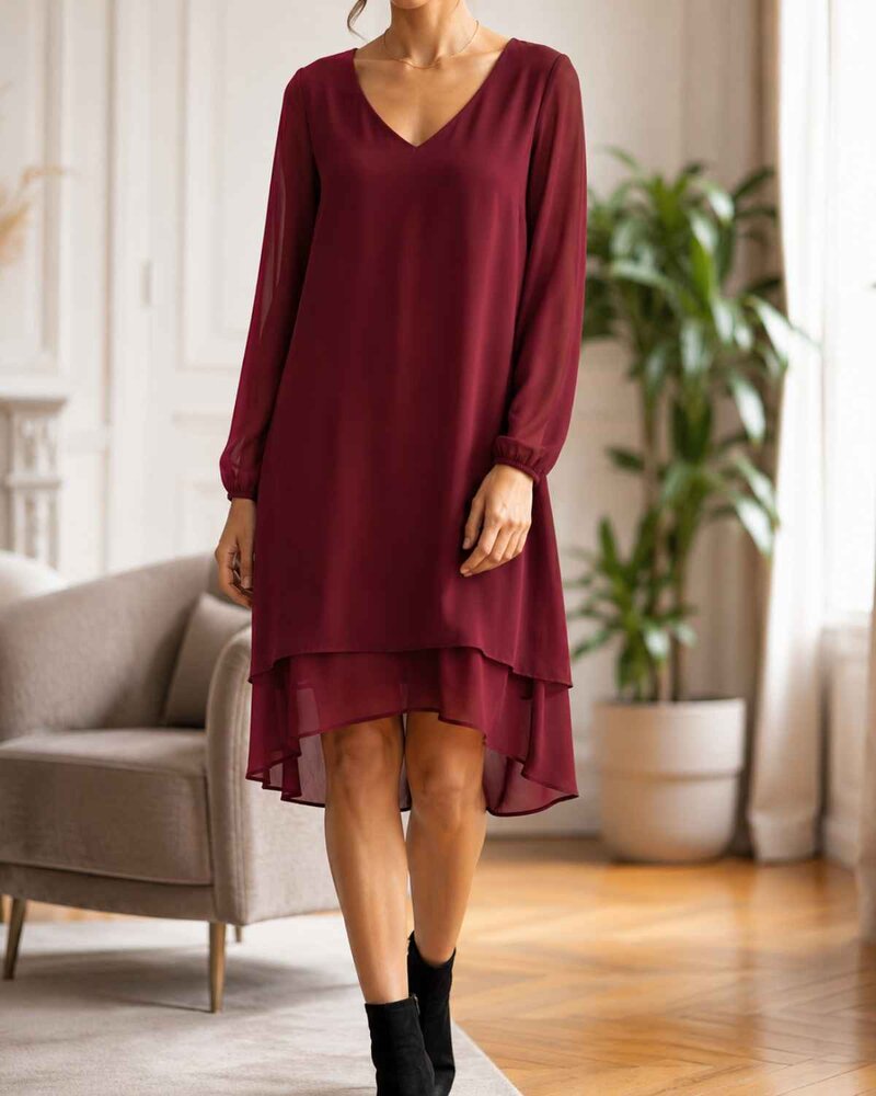 Rachel V-ringad Klänning Dam Vinröd Bordo Chica London | Smilebutiken - Caramelle Fashion