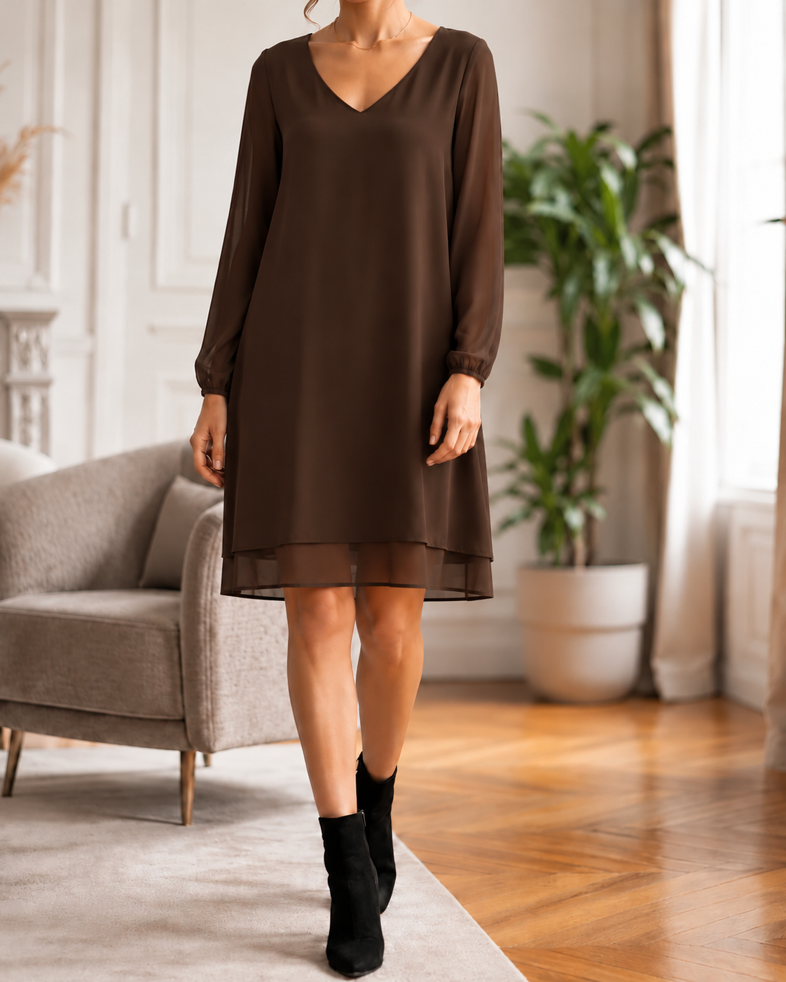 Rachel V-ringad Klänning Dam Brun Choco | Smilebutiken - Caramelle Fashion