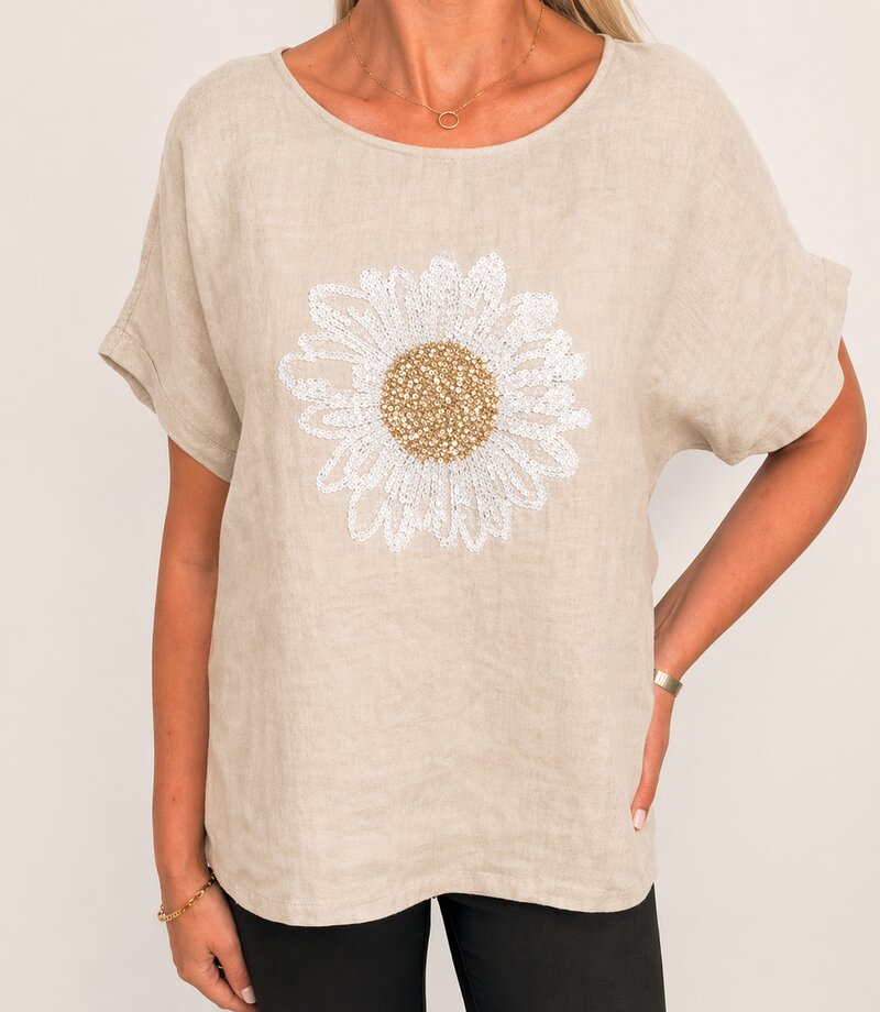 Ruth Linnetopp med Blomma Dam Beige Chica London | Smilebutiken - Caramelle Fashion
