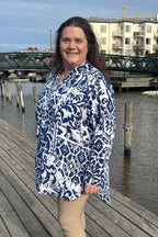 Eleanor 2 Tunic Women Blue Print NEW