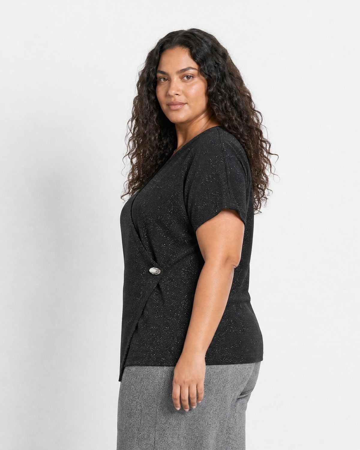 Sanja 8 Omlottblus med glitter Svart Black Combi | Smilebutiken - Wasabiconcept