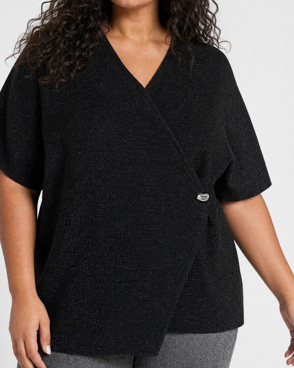 Sanja 8 Omlottblus med glitter Svart Black Combi | Smilebutiken - Wasabiconcept