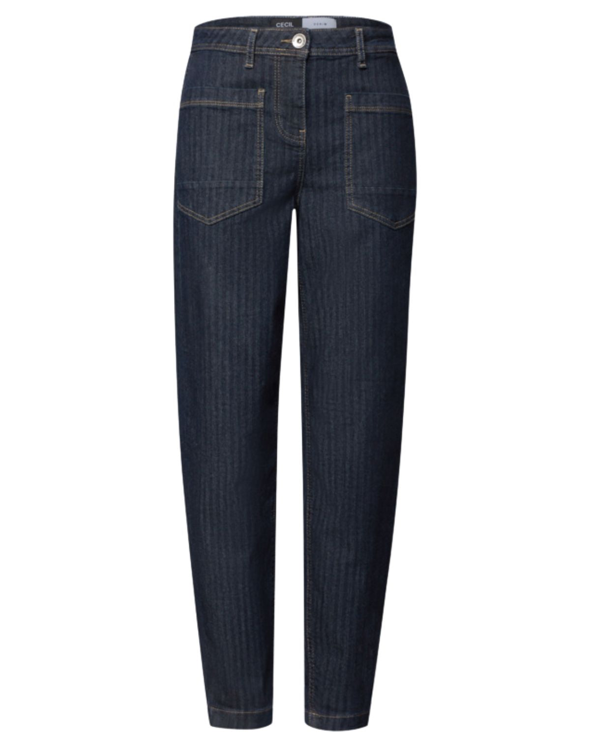 Scarlett Barrel Jeans Dam Mörkblå Randiga Rinsed Wash | Smilebutiken - Cecil