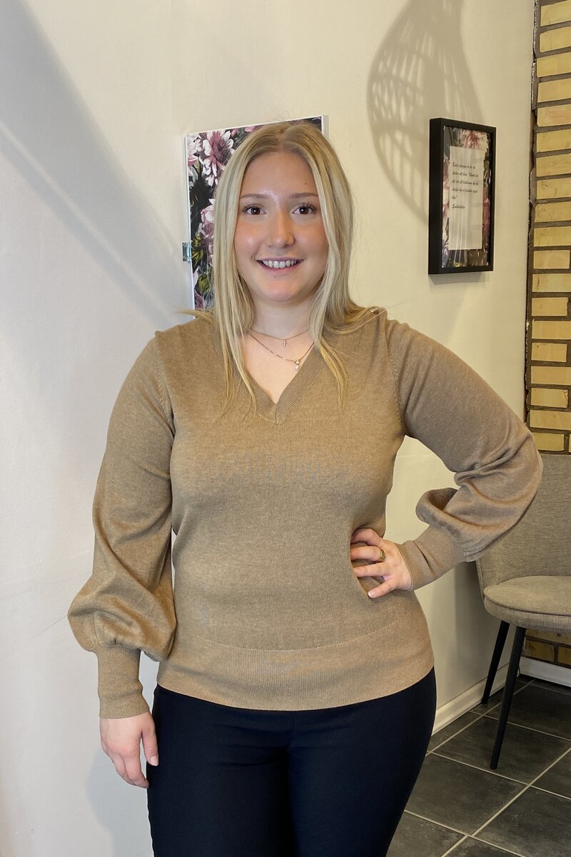 Dollie 738 V-ringad Pullover Dam Desert Brown Melange Soyaconcept