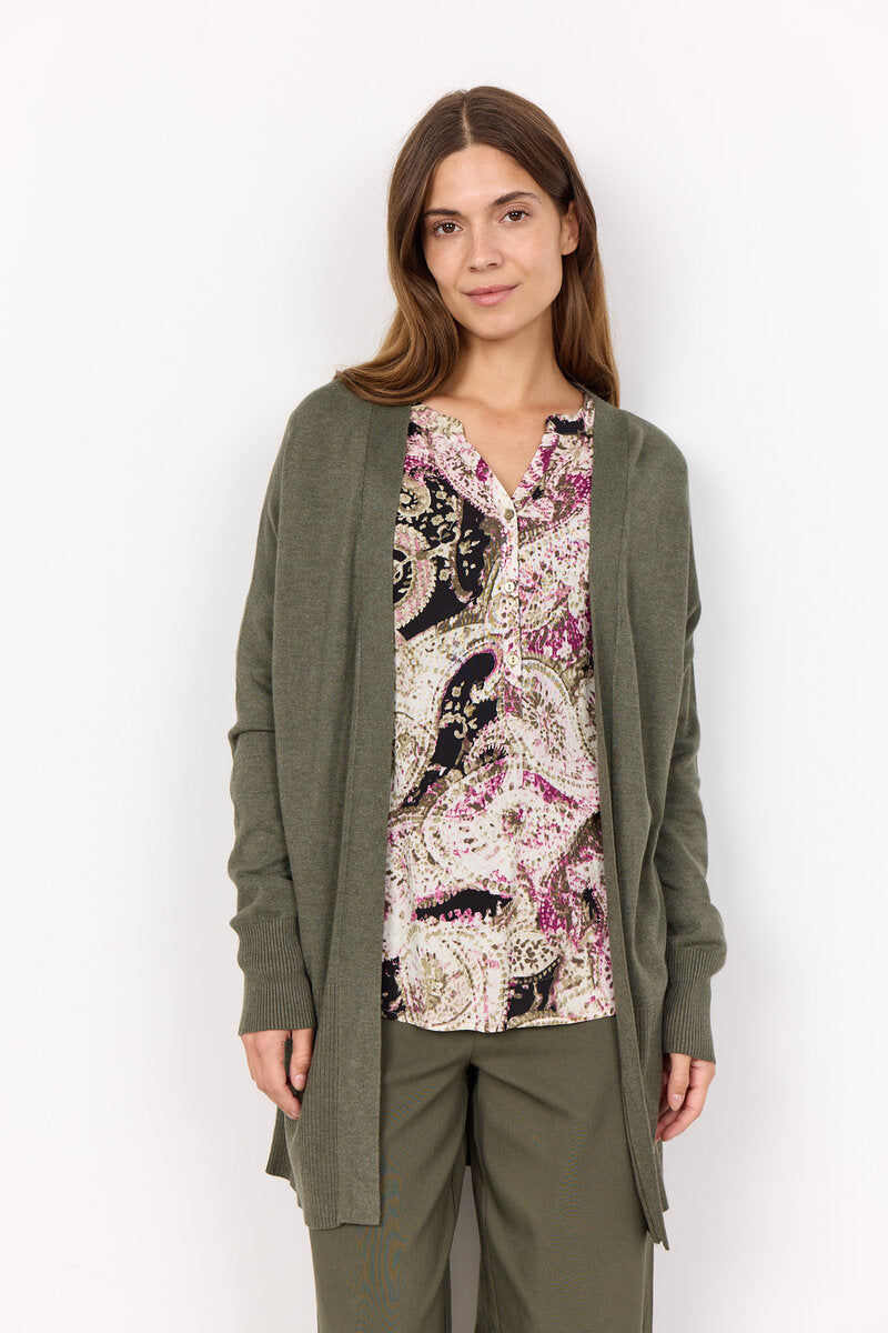 Dollie Lång Cardigan Dam Dark Olive Melange Soyaconcept