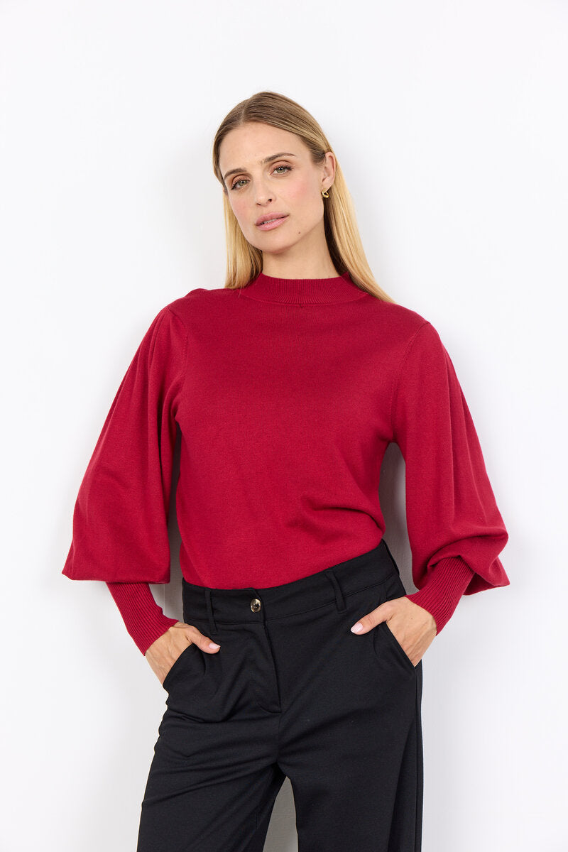 Dollie Puffärm Pullover Dam Red Melange Soyaconcept