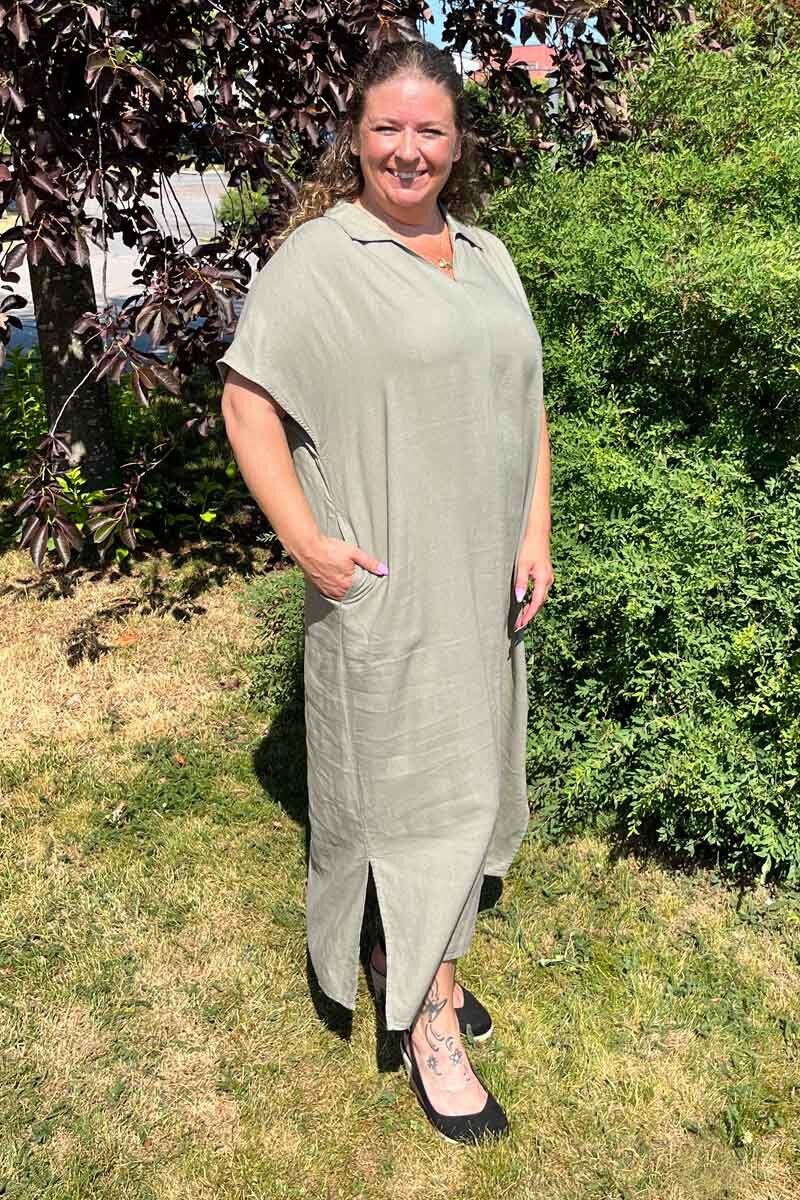 Ina Linen Dress Women Dusky Green Soyaconcept