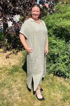 Ina Linen Dress Women Dusky Green Soyaconcept