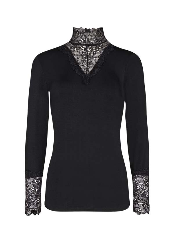 Marica 20 Långärmad Spetspolo Dam Black Soyaconcept