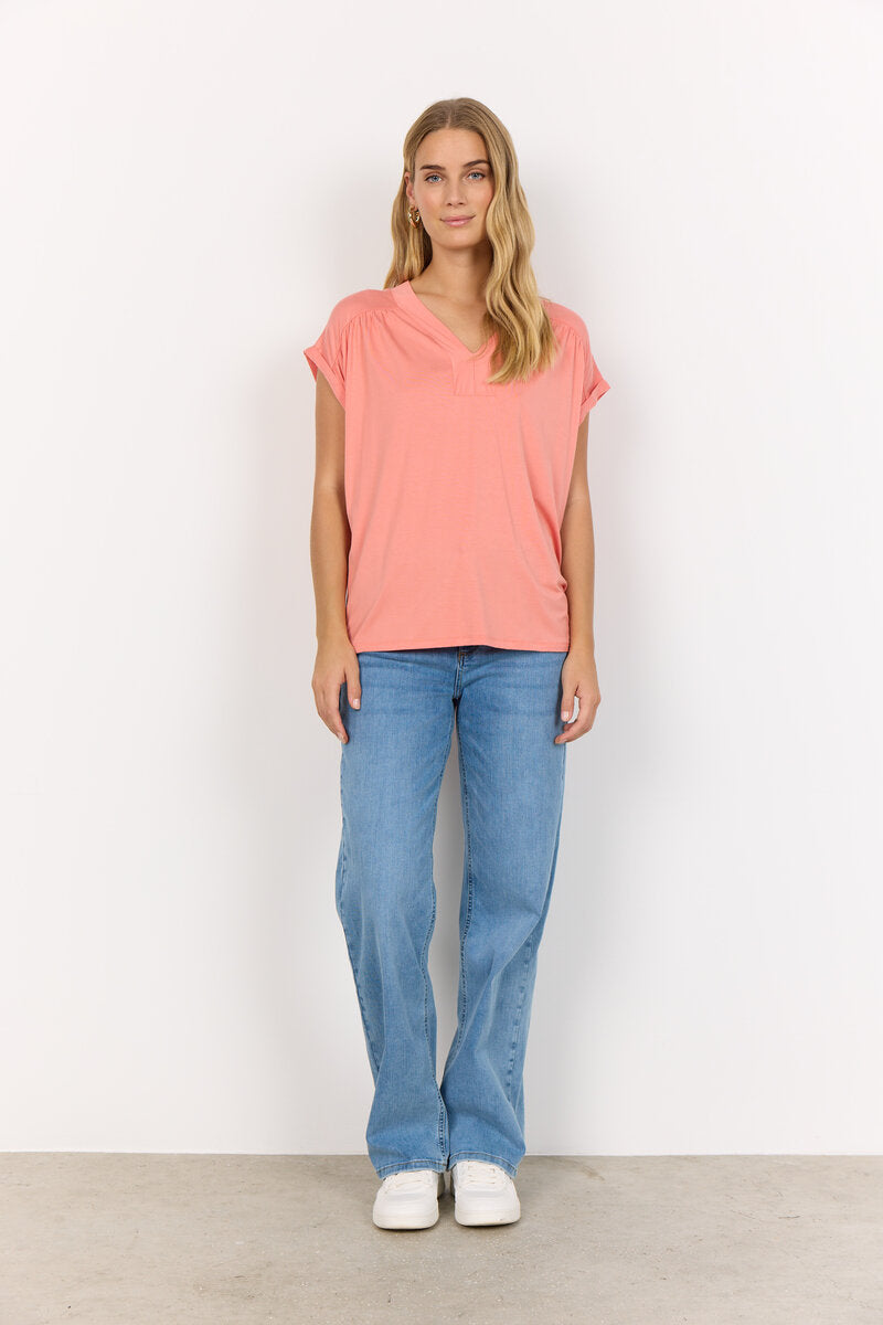 Marica 278 V-ringad T-shirt Dam Peach Pink Soyaconcept