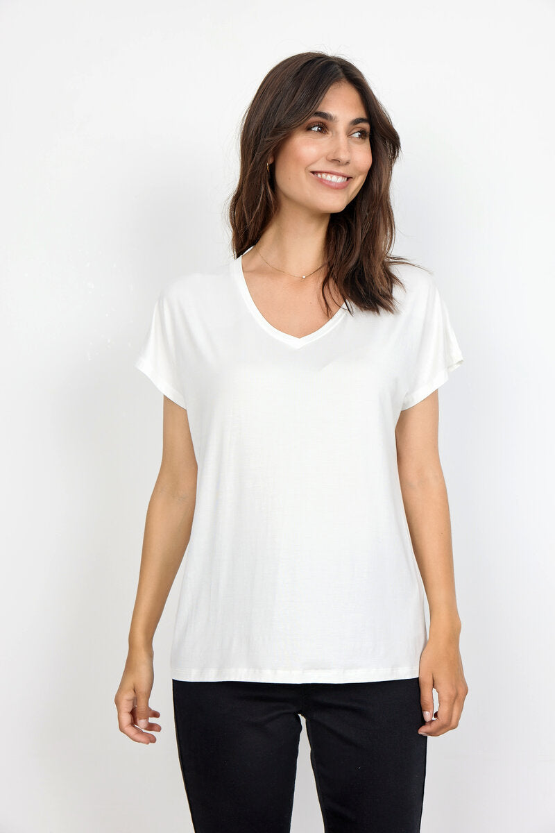 Marica V-ringad T-shirt Dam Offwhite Soyaconcept
