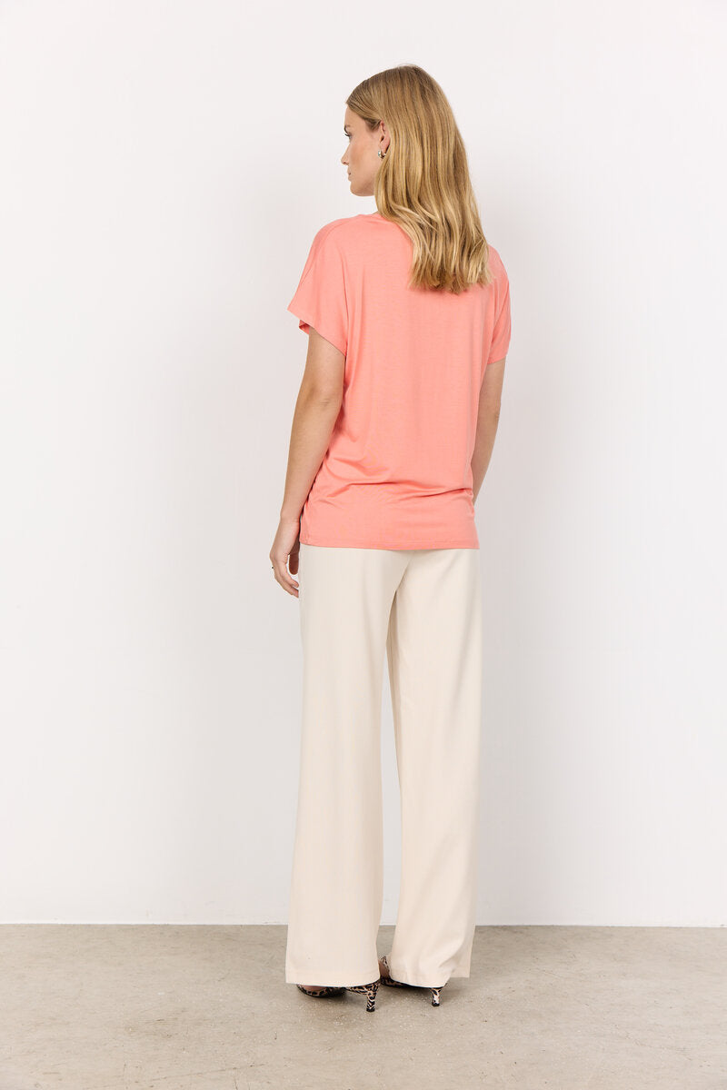 Marica V-ringad T-shirt Dam Peach Pink Soyaconcept