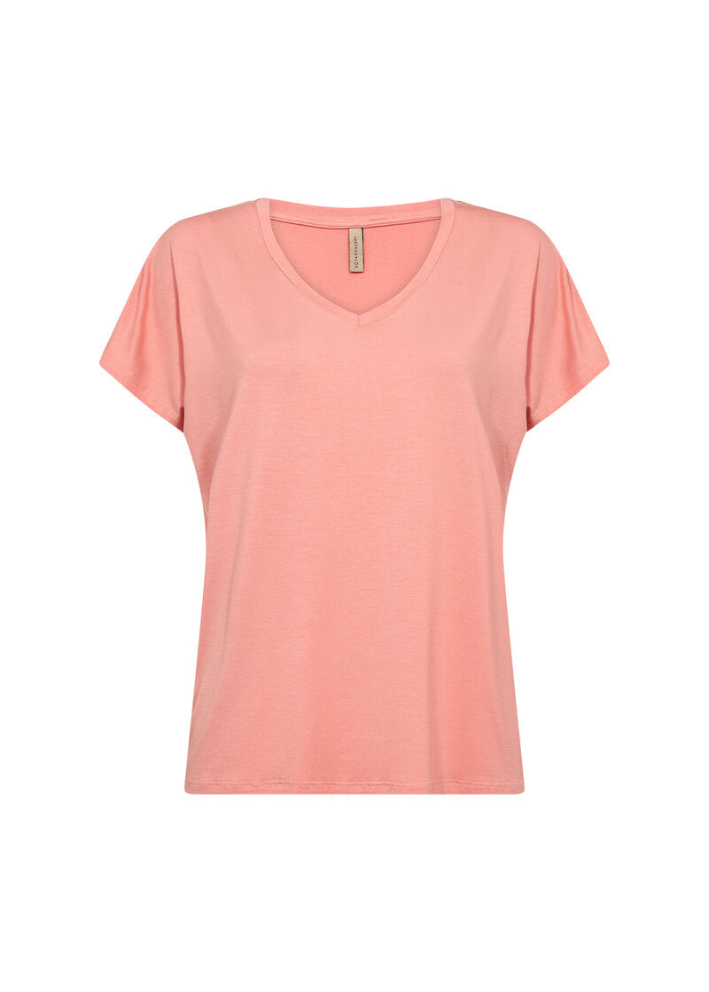 Marica V-ringad T-shirt Dam Peach Pink Soyaconcept