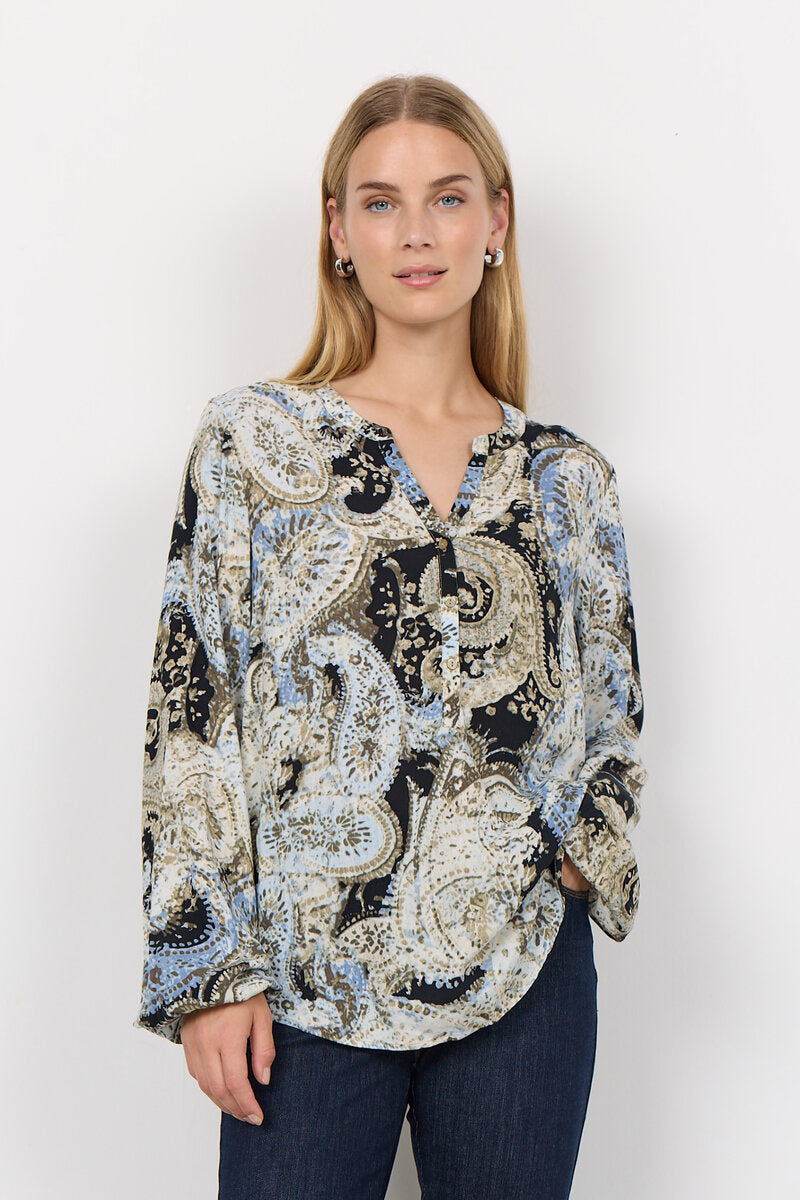 Nami Blouse Women Flint Blue Combi Soyaconcept