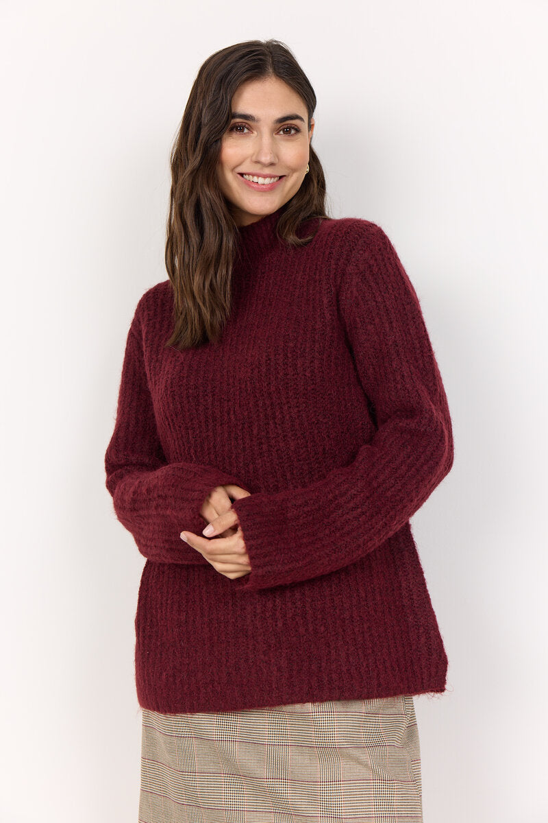 Torino 8 Stickad Tröja Dam Dark Red Melange Soyaconcept