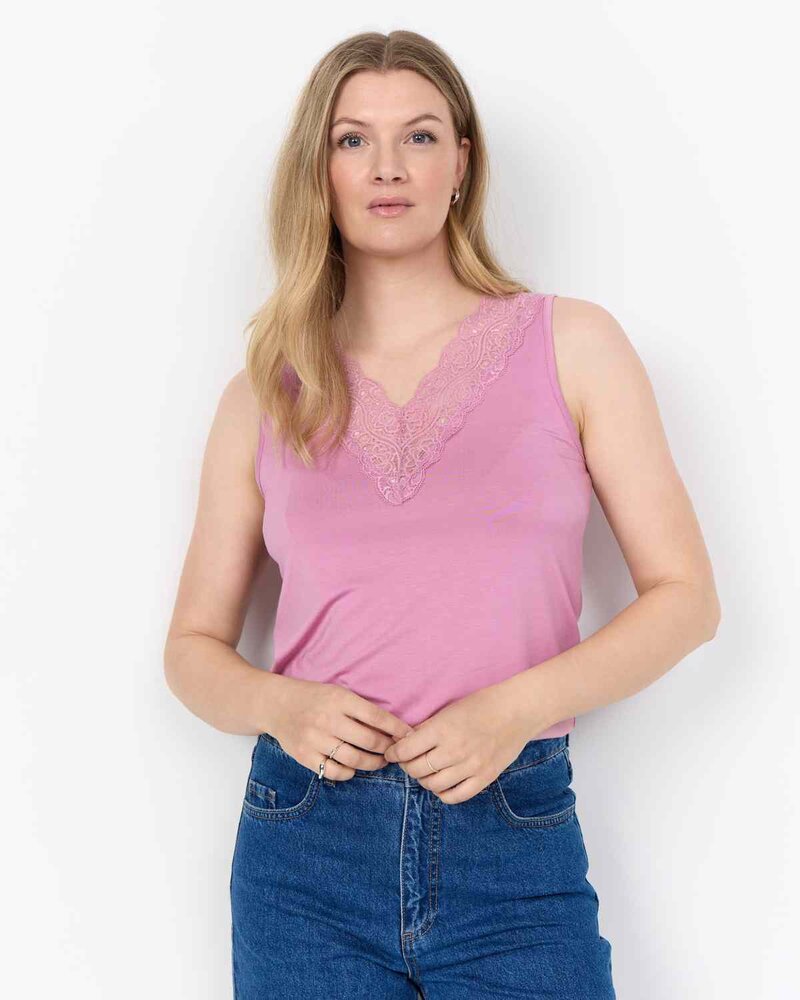 Stella 47 Linen Tank Top With Lace Women Mauve Orchid | Smilebutiken - Wasabiconcept