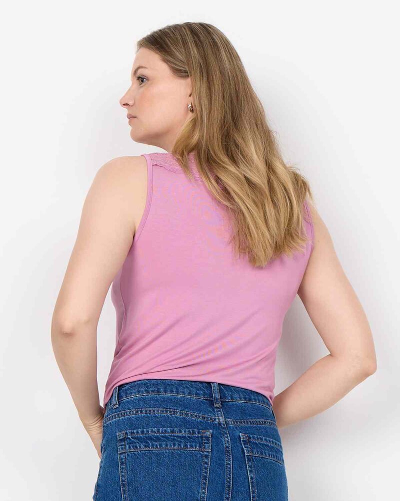 Stella 47 Linen Tank Top With Lace Women Mauve Orchid | Smilebutiken - Wasabiconcept