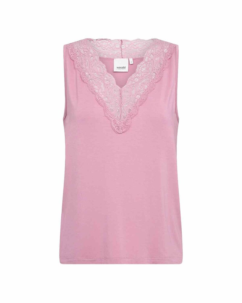 Stella 47 Linen Tank Top With Lace Women Mauve Orchid | Smilebutiken - Wasabiconcept