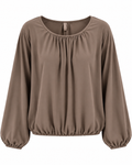 Tuva Blus med Ballongärm Dam Gråbrun Taupe | Smilebutiken - Caramelle Fashion