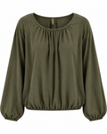 Tuva Blus med Ballongärm Dam Grön Khaki | Smilebutiken - Caramelle Fashion