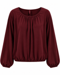 Tuva Blus med Ballongärm Dam Vinröd Bordo | Smilebutiken - Caramelle Fashion