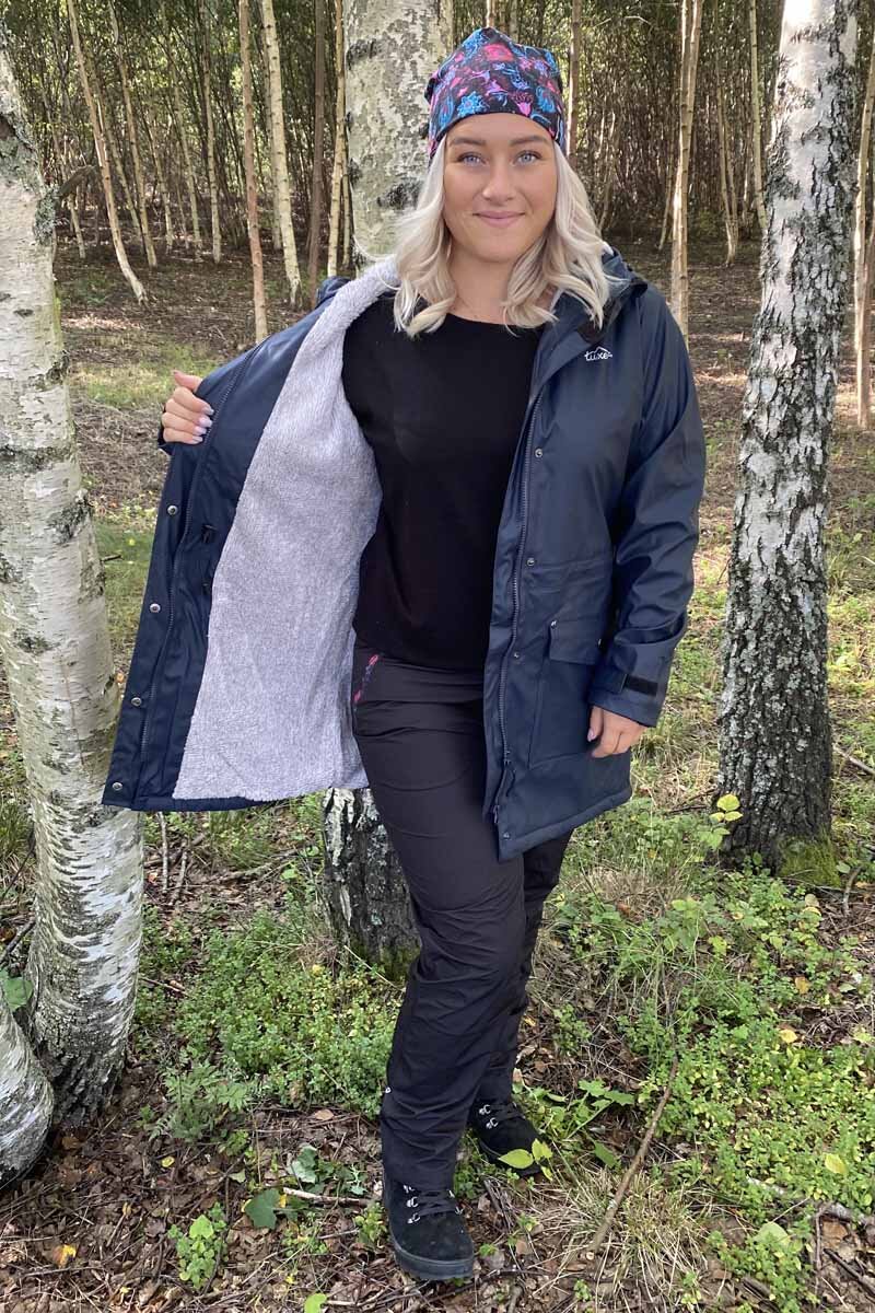 Elisa Fodrad Regnkappa Dam Navy - Tuxer