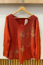 Pixie V-Neck Sweater Women Orange VIVICHY