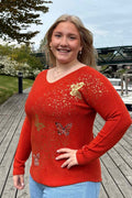 Pixie V-Neck Sweater Women Orange VIVICHY