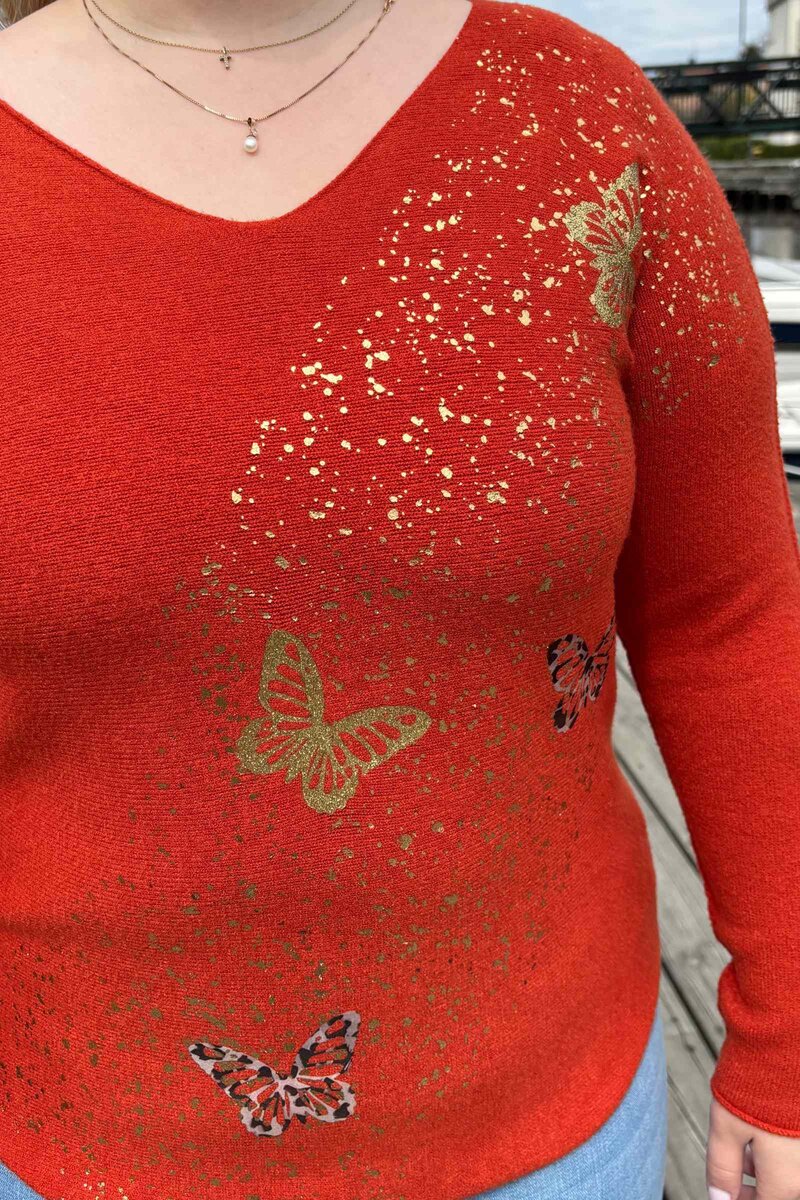 Pixie V-Neck Sweater Women Orange VIVICHY