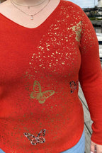 Pixie V-Neck Sweater Women Orange VIVICHY