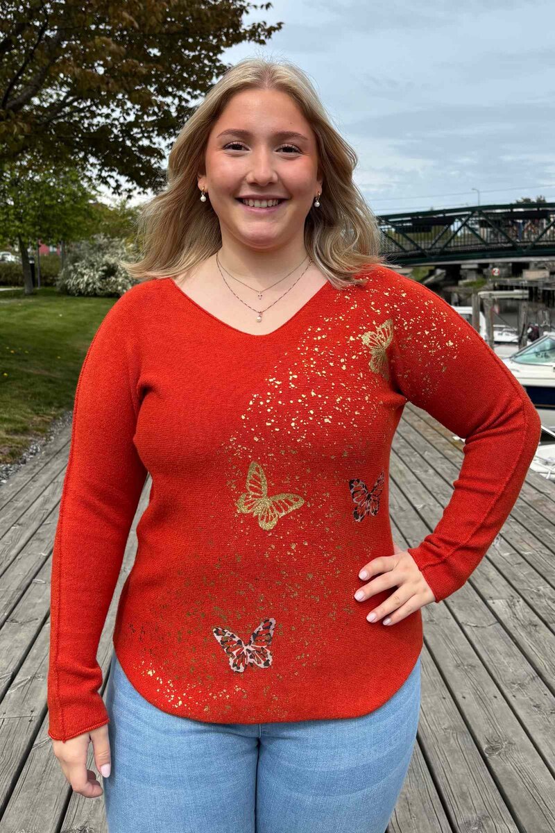 Pixie V-Neck Sweater Women Orange VIVICHY